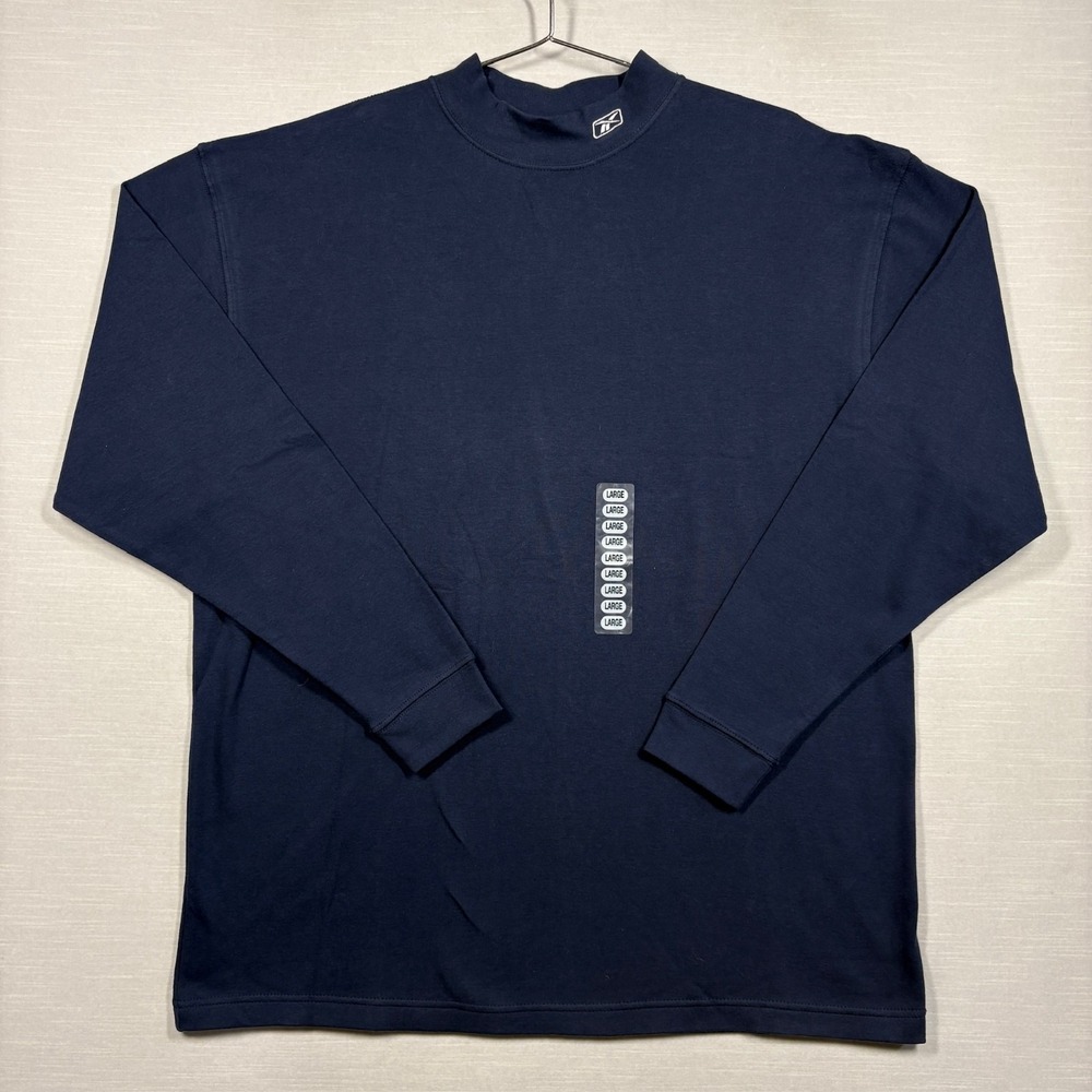 Vintage Reebok Mock Neck Long Sleeve Shirt Men's L Blue Embroidered Logo Y2K